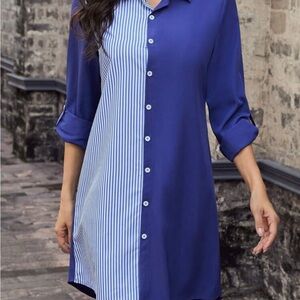 New Blue and White Striped Button-Up Dress size M